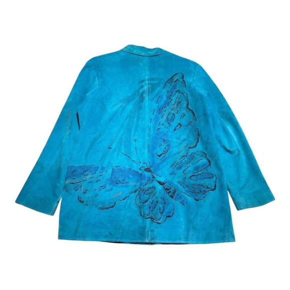 Chico's Jackets & Blazers - CHICO’S DESIGN‎ SUEDE LEATHER TURQUOISE BUTTERFLY EMBELLISHED JACKET SZ 1